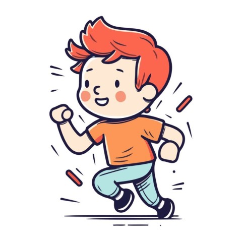 Cute little boy running. Vector illustration in doodle style.