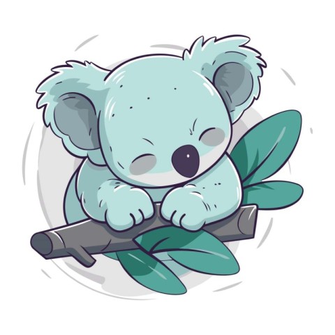 Cute cartoon koala with eucalyptus branch.