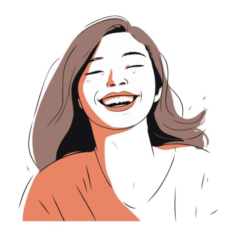 Portrait of a happy smiling young woman. Hand drawn vector illus