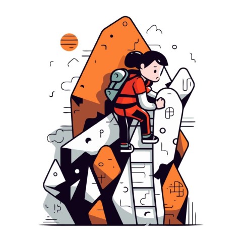 Climber climbing up the mountain. Vector illustration in flat st