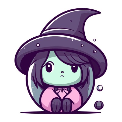 Cute witch girl. Vector illustration. Isolated on white backgrou