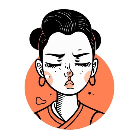 Vector illustration of a woman with a sad face in a circle.