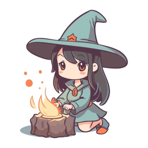 Illustration of a Cute Little Girl Wearing a Witch Costume Prepa