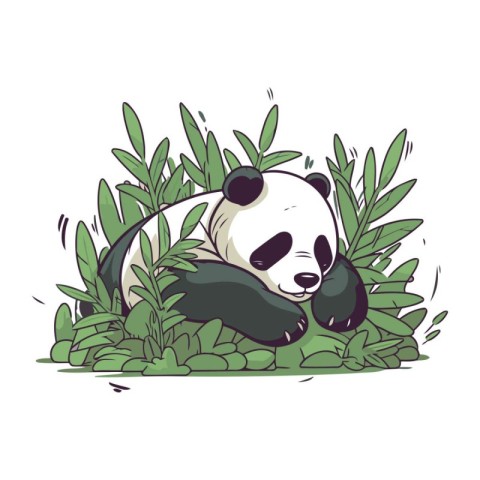 Cute panda sleeping on the grass. Vector illustration in cartoon