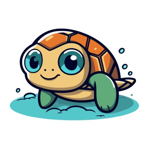 Cute little turtle swimming in the water. Vector illustration in