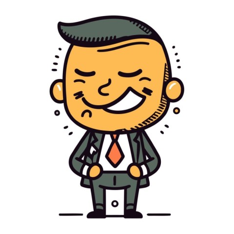 Cartoon happy businessman with hands in pockets. Vector illustra