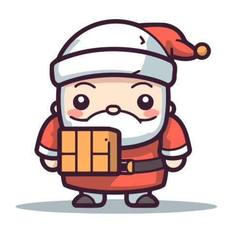 Santa Claus with gift box cartoon character design. Christmas an