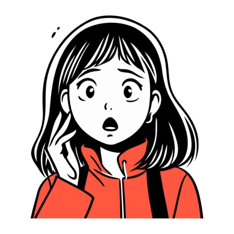 Surprised girl. Vector illustration of a girl in a red jacket.