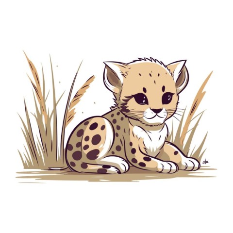 Cute cheetah sitting in the grass. Vector illustration.