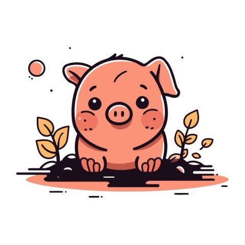 Cute pig in the mud. Vector illustration in cartoon style.