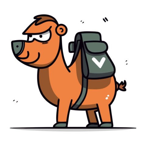 Camel with backpack. Vector illustration in a flat cartoon style