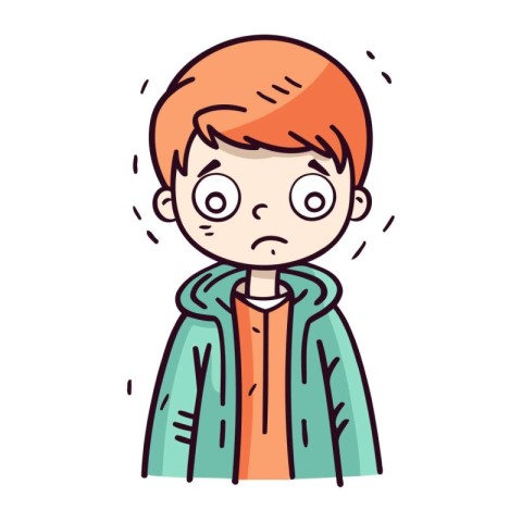 Sad boy in jacket. Vector illustration in doodle style.