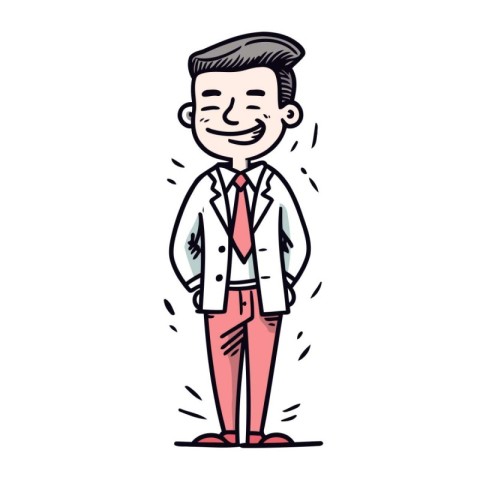 Vector illustration of a happy businessman standing with his han