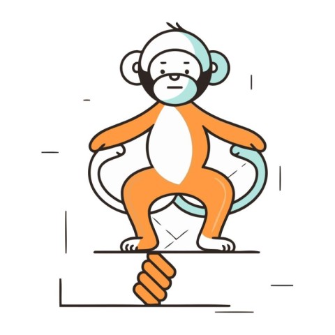 Monkey sitting on a wooden board. Vector illustration in flat st