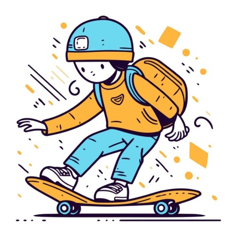 Boy riding a skateboard. Vector illustration in doodle style.