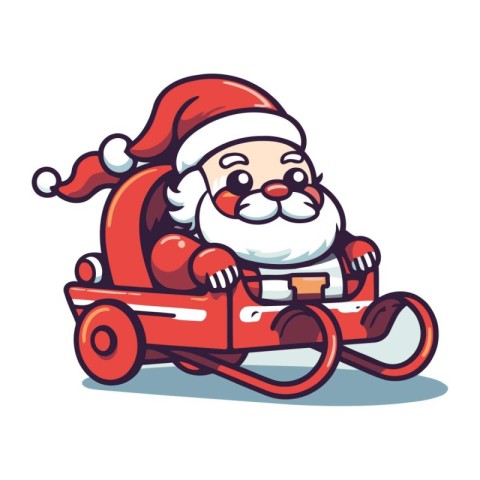 Cartoon Santa Claus riding on a sleigh. vector illustration.