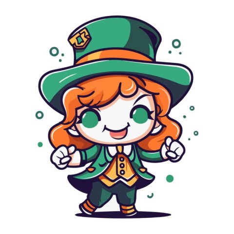 Leprechaun Girl Cartoon Character. Vector Illustration.