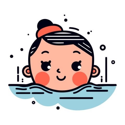 Cute little girl in swimming pool. Vector illustration in cartoo