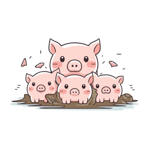 Cute piggy family. Vector illustration of a pig family.