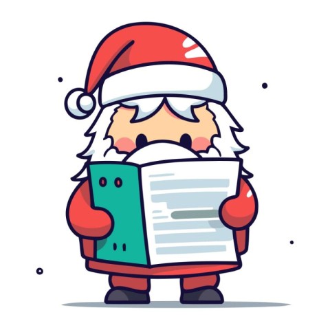 Santa Claus reading a letter. Cute cartoon character. Vector ill