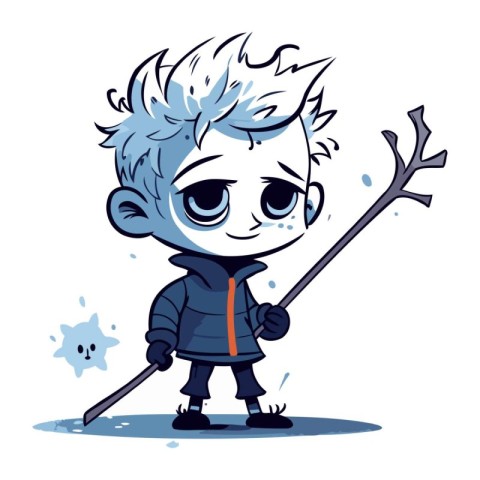 Cute little boy with a spear in his hand. Vector illustration.