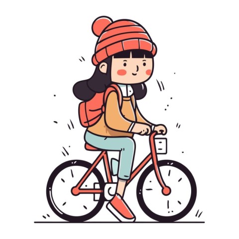 Young woman riding a bicycle. Vector illustration in a flat styl