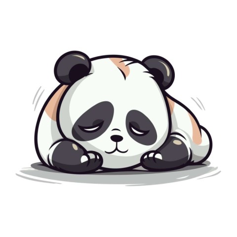 Cute panda sleeping on the ground. Cartoon vector illustration.