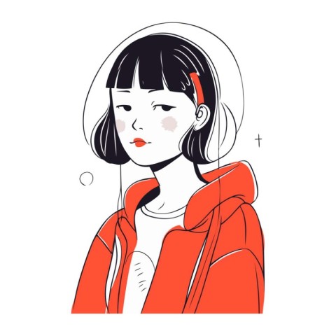 Vector illustration of a girl in a red jacket with headphones on