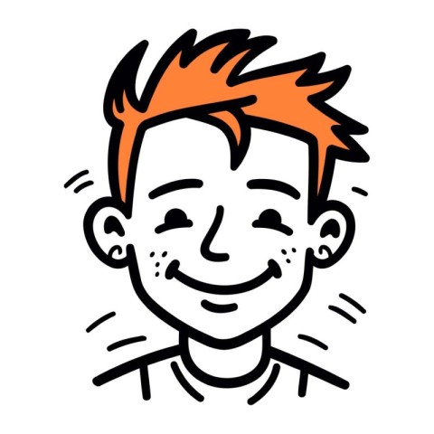 Smiling boy with orange hair. Vector illustration in doodle styl