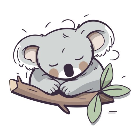 Cute koala sleeping on a tree branch. Vector illustration.