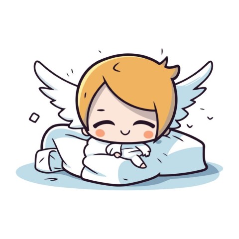 Cute angel boy sleeping on pillow. Vector clip art illustration.