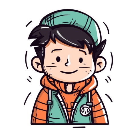 Vector illustration of a boy in a cap and jacket. Cartoon style.