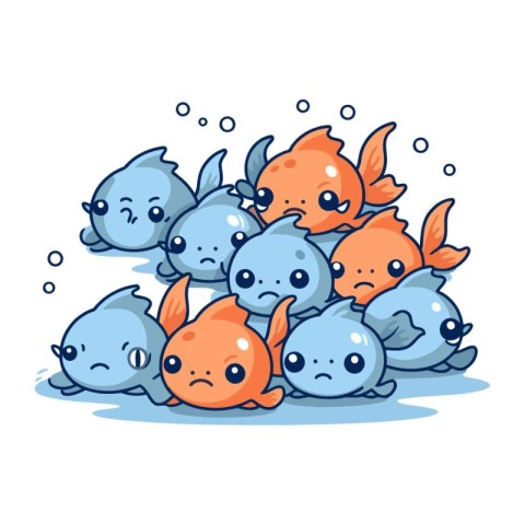 Cute cartoon fish group. Vector illustration isolated on white b