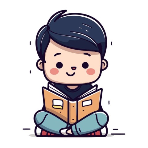 Cute boy reading a book. Vector illustration in a flat style.