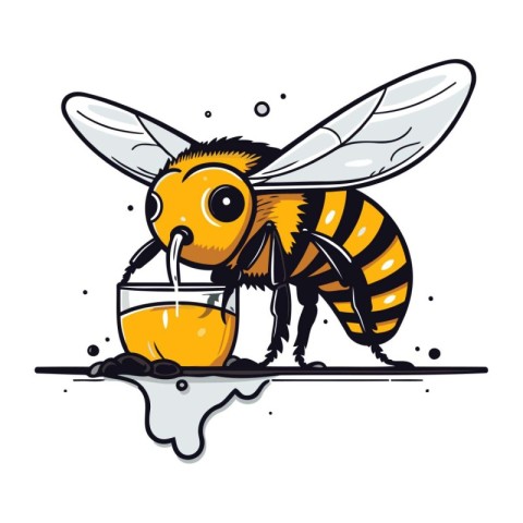 Bee with a glass of juice. Vector illustration isolated on white
