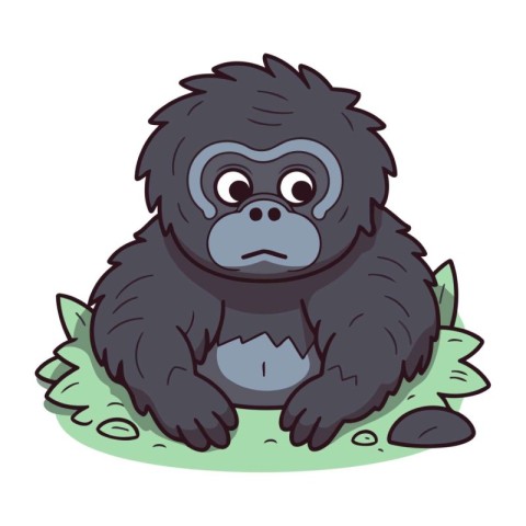 Vector illustration of a gorilla sitting on the grass. Cartoon s