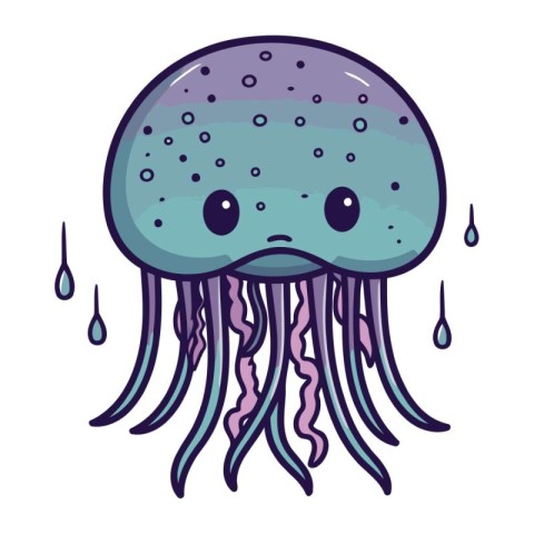 cute jellyfish sea animal kawaii character vector illustration d