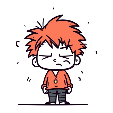 Angry cartoon boy with red hair. Vector illustration in doodle s