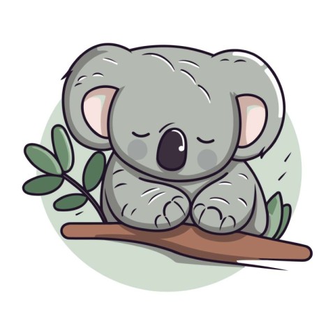 Cute koala sleeping on eucalyptus branch vector illustration