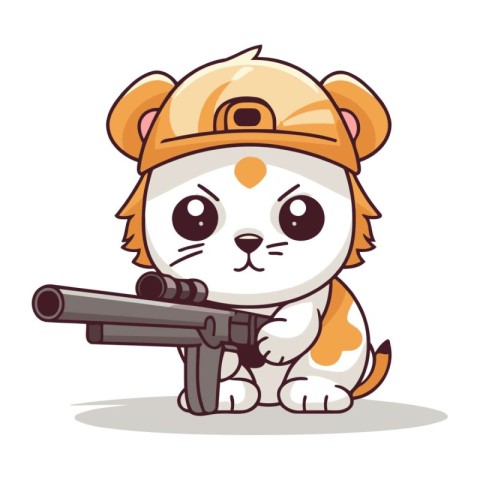 Cute cartoon hamster in a cap with a gun. Vector illustration.