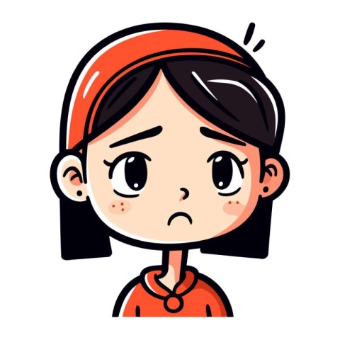 Upset Girl Face   Colorful Cartoon Vector Illustration