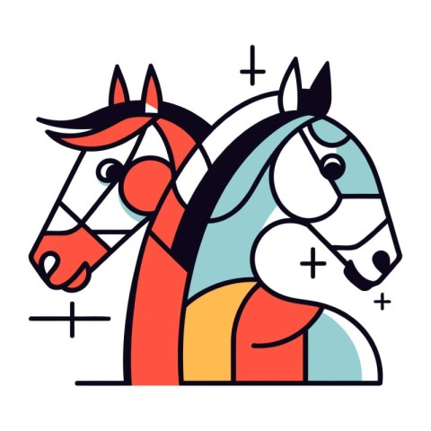 Horse head. Colorful vector illustration in flat linear style.