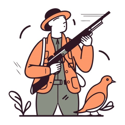 Hunter with a gun and a dove. Vector illustration in cartoon sty