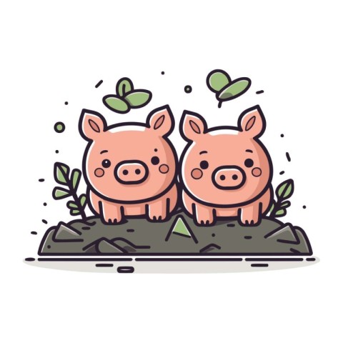 Cute cartoon pig and piglet. Vector illustration in a flat style