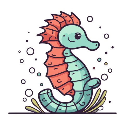 Cute cartoon seahorse. Sea animal. Vector illustration.