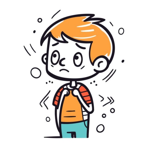 Cute boy with sad expression. Vector illustration in doodle styl