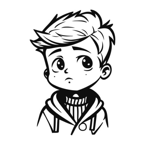 Cute little boy. Vector illustration in black and white colors.