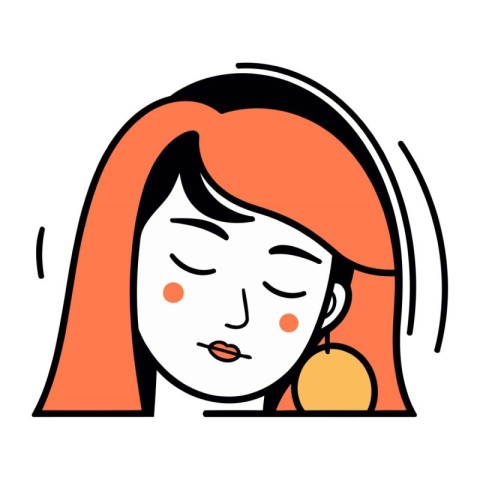 Illustration of a woman with an orange in her mouth. Vector illu