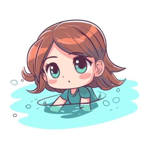 Cute little girl swimming in the pool. Vector cartoon illustrati