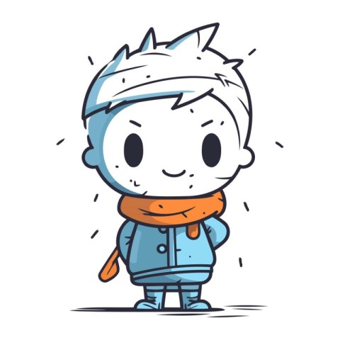 Illustration of a boy in winter clothes. Cartoon style. Vector.